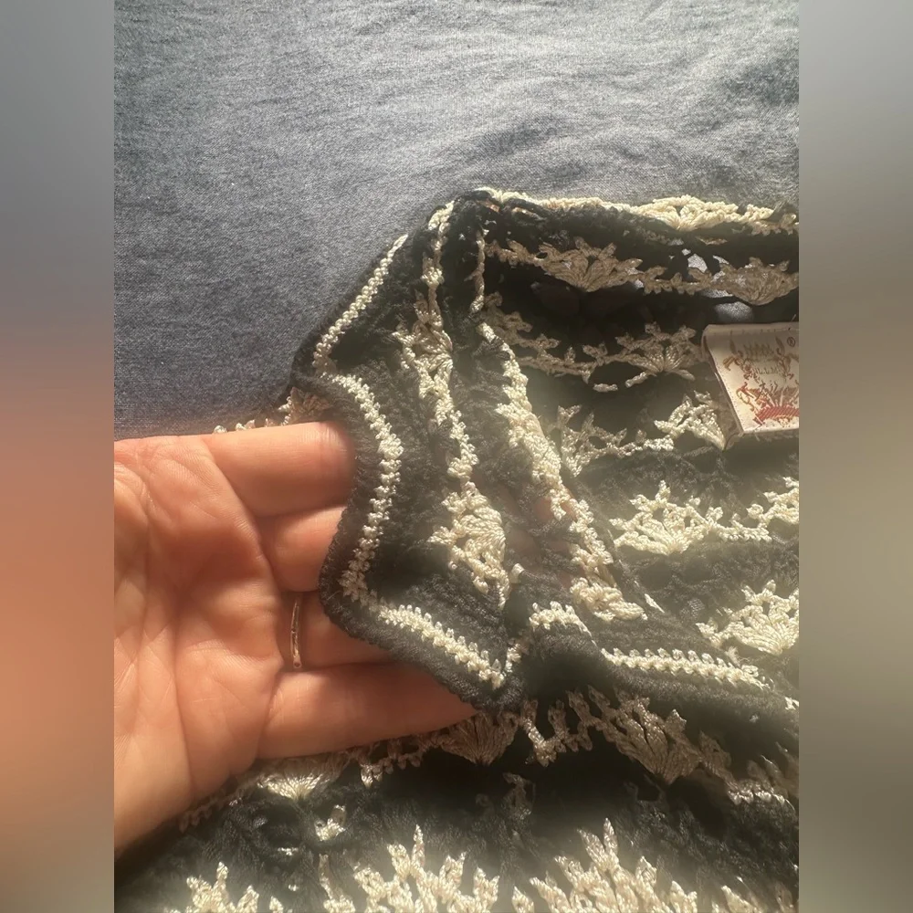Couture Crochet Sweater/Top. 3/4 Sleeve. Button Front. Silk cotton.Honest luxury